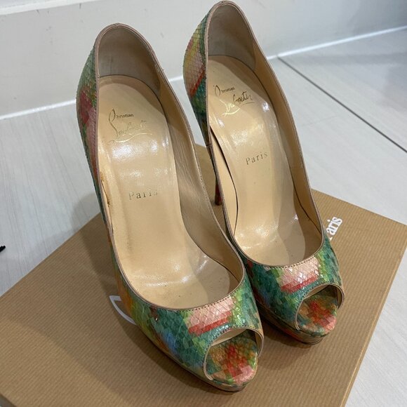 Auc Christian Louboutin Python Pixel Multicolor Troca 140 Peep Toe Pumps - Picture 12 of 14